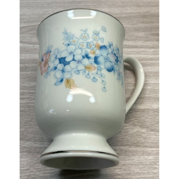 Blue Morn Floral Coffee Mugs Lot of 5 Footed Tea Cups Fanci Florals Japan - Picture 7 of 10